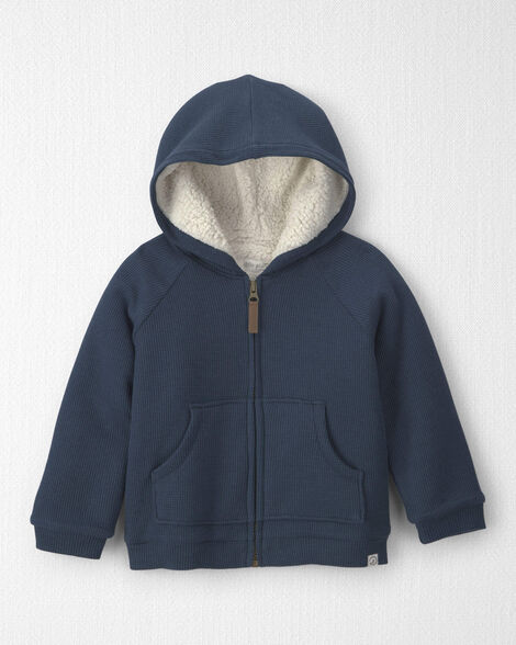 Toddler Boy Recycled Teddy Fleece Waffle Knit Hooded Jacket Made with Organic Cotton