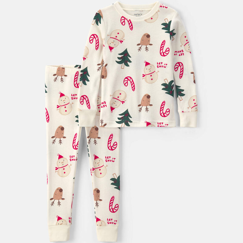 Toddler 2-Piece Christmas Holiday Icon 100% Cotton Snug Fit Pajama Set - Cream