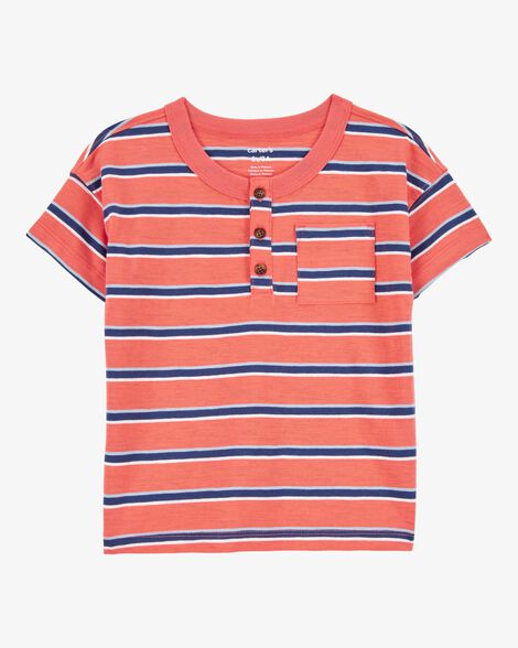  Product image 1 of Toddler Striped Cotton Short-Sleeve Henley - Orange