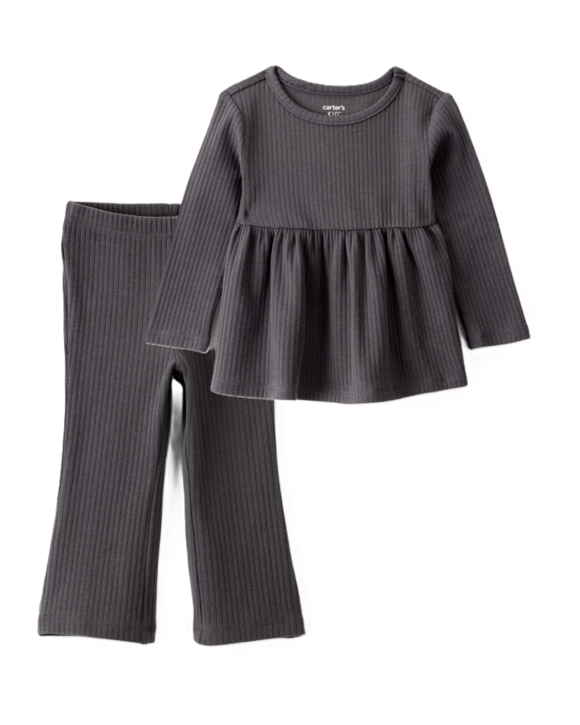 Baby Girl 2-Piece Peplum Pullover Top & Flared Leggings Set - Black
