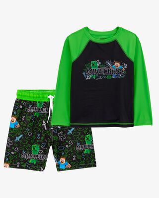 Product image 1 of Kid 2-Piece Minecraft™ Rashguard & Swim Trunk Set