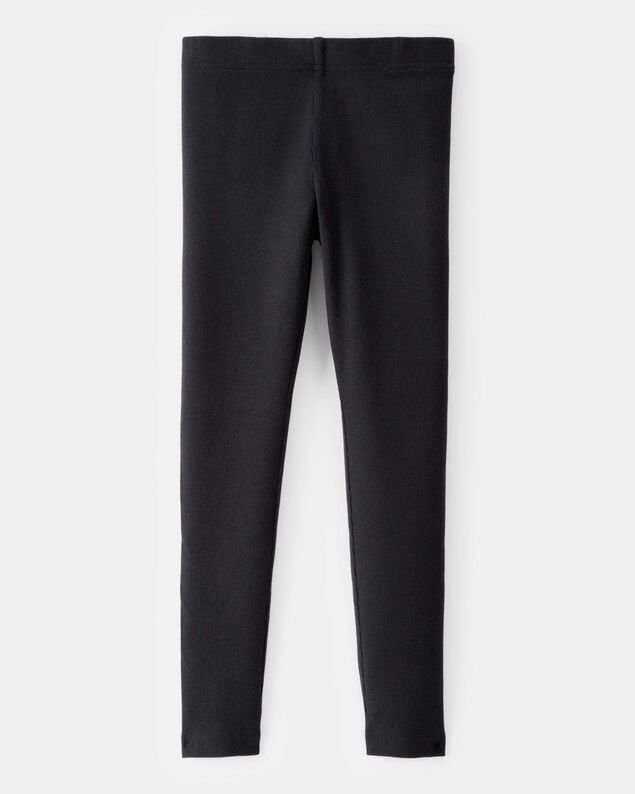 Product image 2 of Kid Solid Cotton Ribbed Stretch Leggings - Black