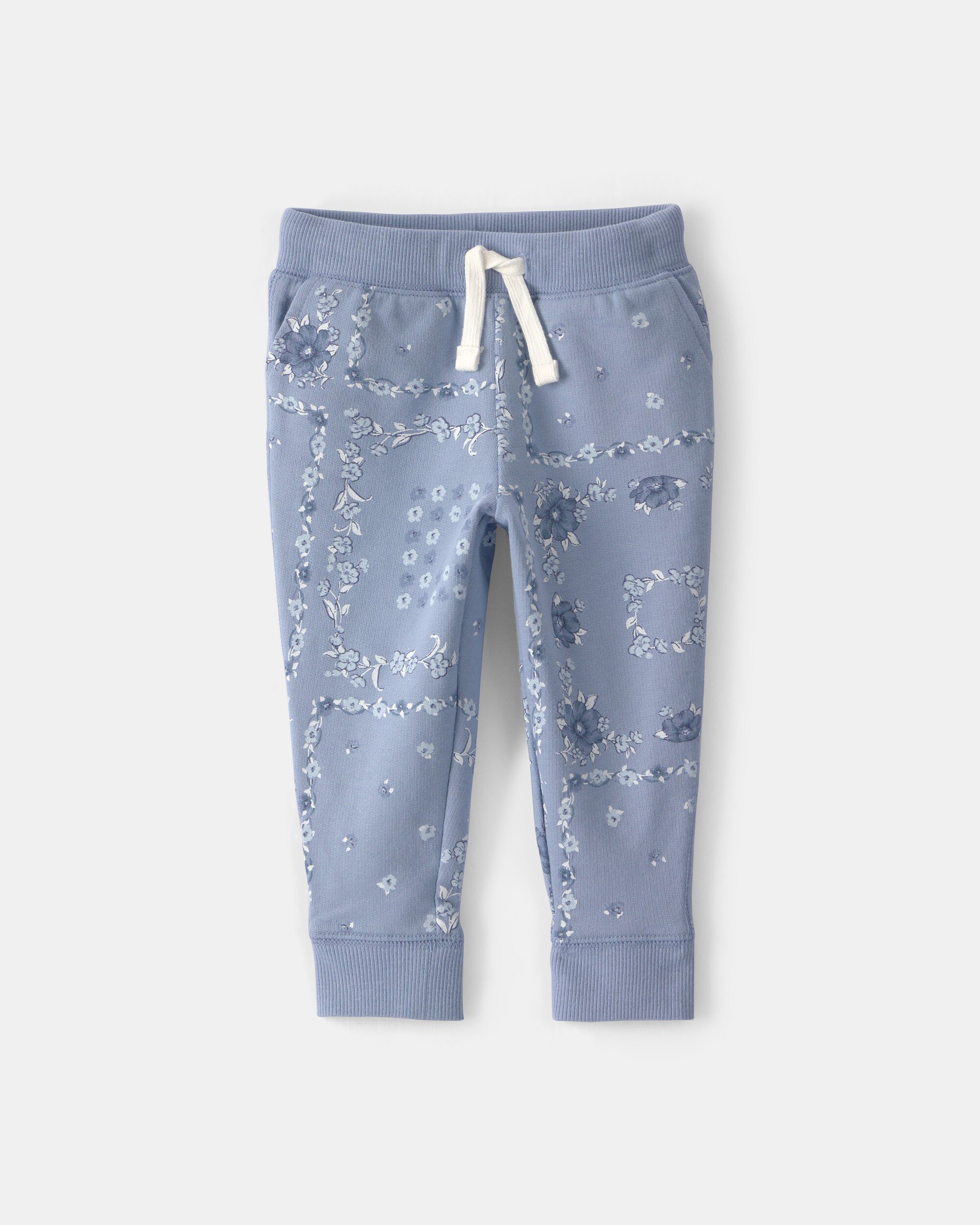 OshKosh B'gosh Baby Girl Floral Drawstring Knit Joggers 12M Blue