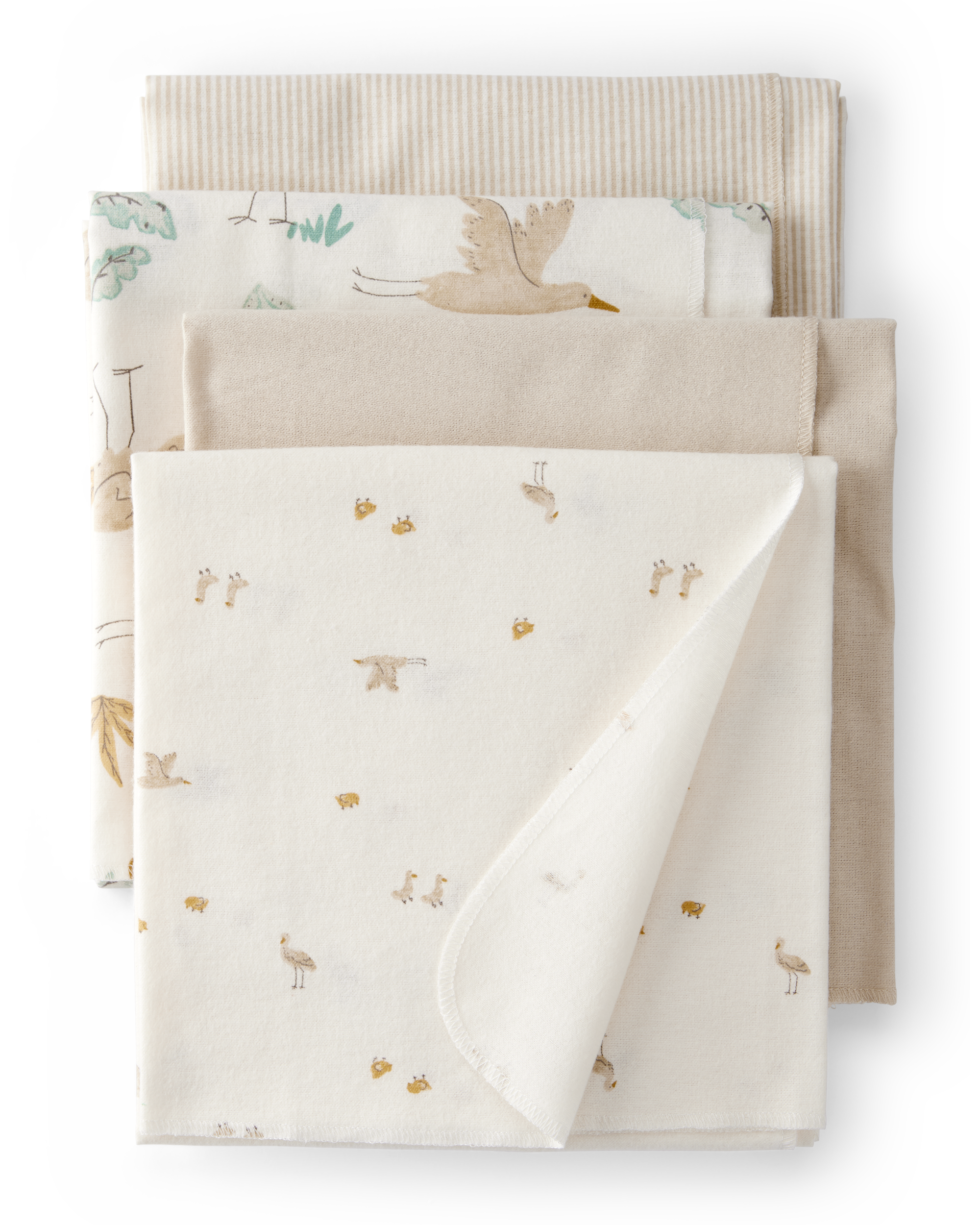 Baby 4-Pack Stork Print Receiving Blankets - Yellow