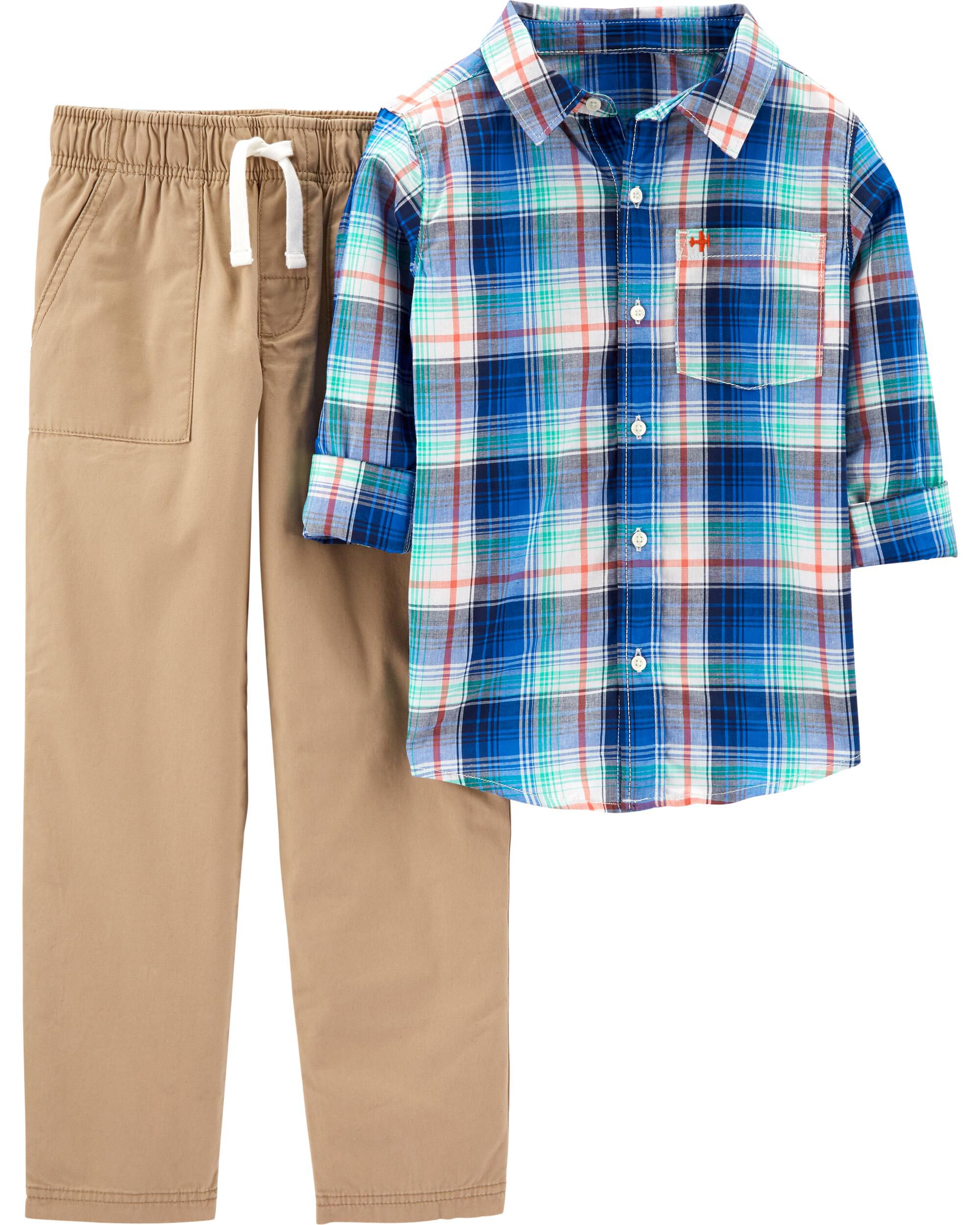 5 Kids Carters Boys Green Plaid Button Front Shorts