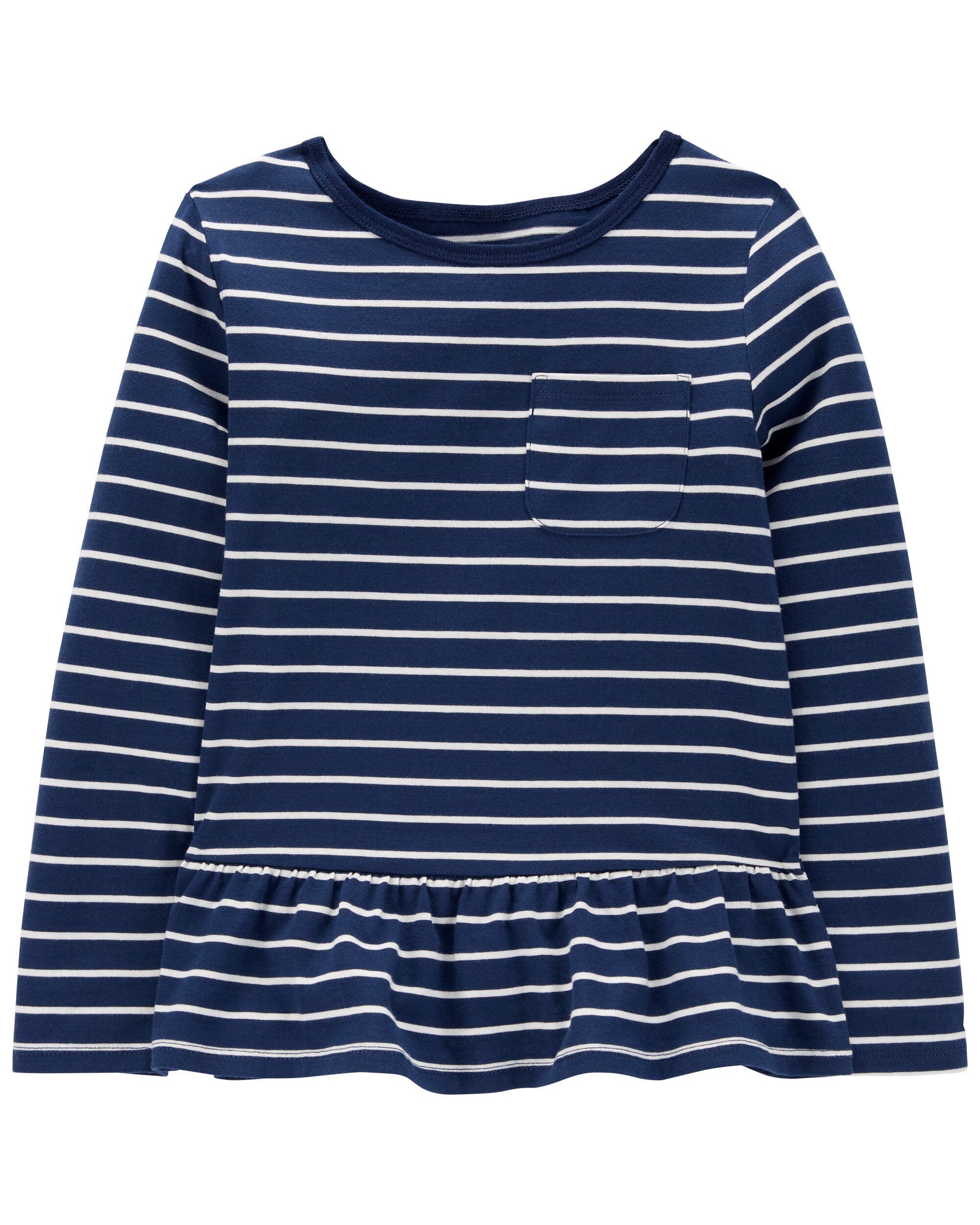 Blue and white striped peplum top discount