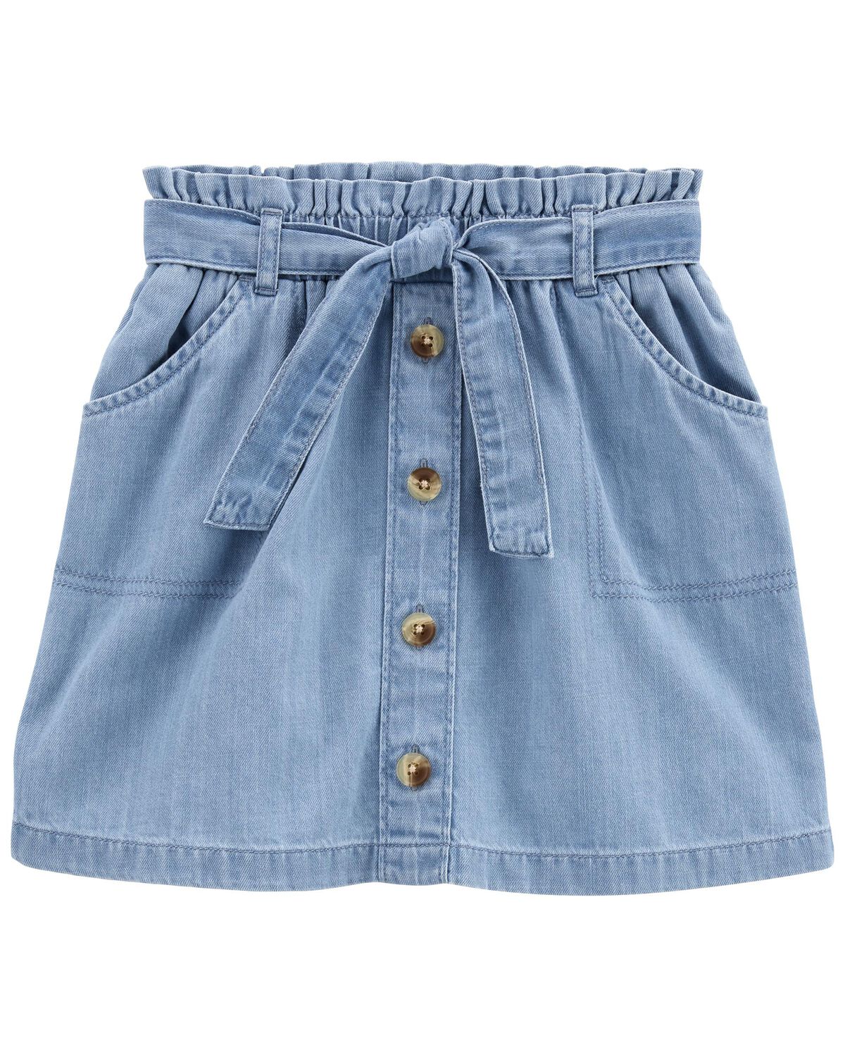 Denim Kid Paperbag Waist Belted ButtonFront Skirt