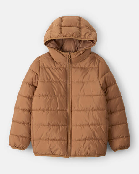 kid packable hooded puffer jacket - brown