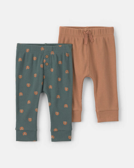 baby boy 2-pack dog striped pull-on pants - brown/green