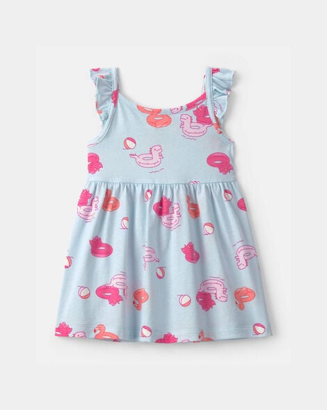 baby girl pool floatie ruffle-sleeve dress - blue