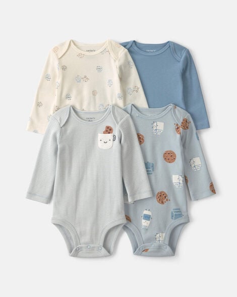 baby boy 4-pack milk & cookies long-sleeve multipack bodysuits