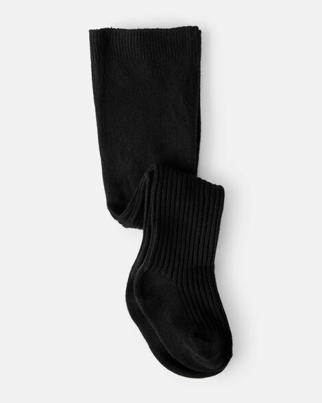 baby girl rib tights - black