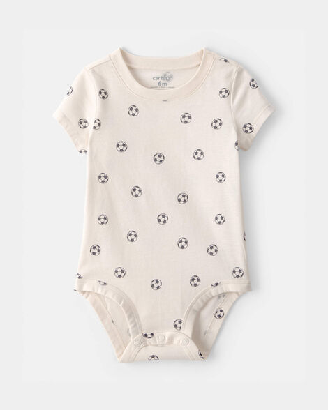 baby soccer graphic bodysuit - ivory