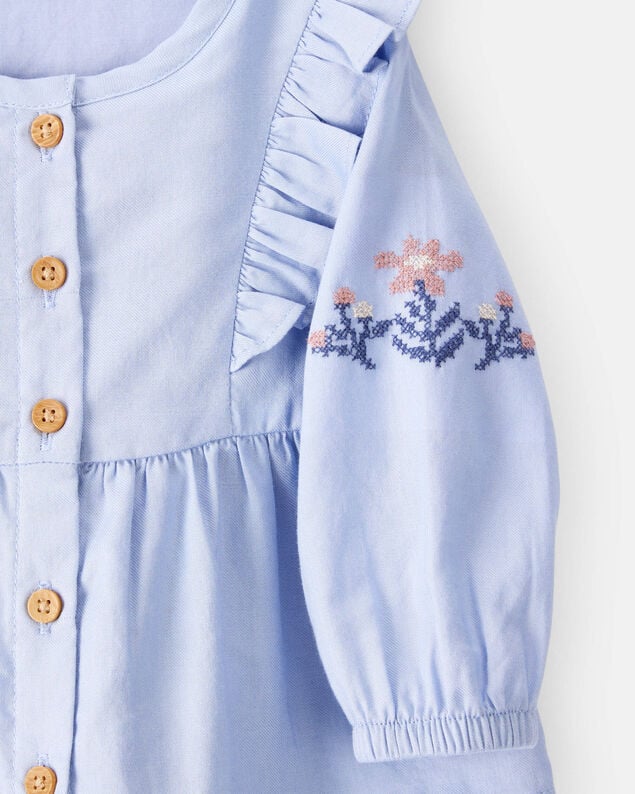 Product image 2 of Baby Girl Embroidered Cotton Long-Sleeve Top - Blue