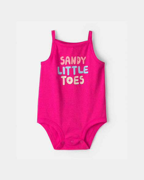 baby girl 'sandy little toes' sleeveless graphic bodysuit - pink