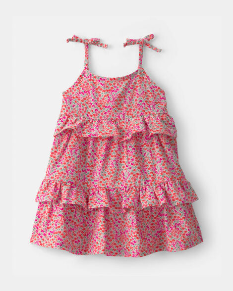 baby girl floral ruffle tiered dress - pink