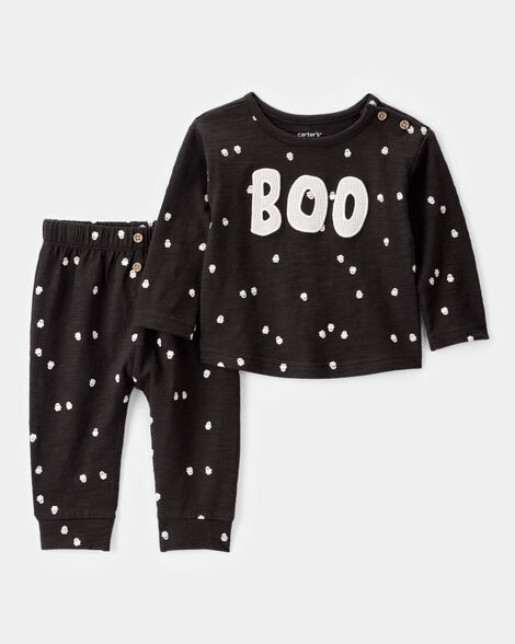 Product image 1 of Baby 2-Piece Ghost Print Halloween Outfit Set - Black
