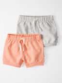 Peach Blossom, Grey Heather - Baby 2-Pack Organic Cotton French Terry Shorts, Selected