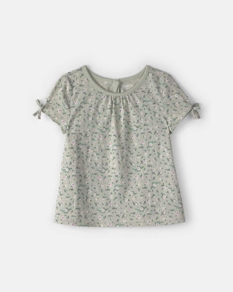 Toddler Girl Floral Puff-Sleeve Top - Green
