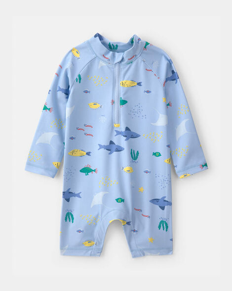 baby boy 1-piece fish rashguard swimsuit - blue