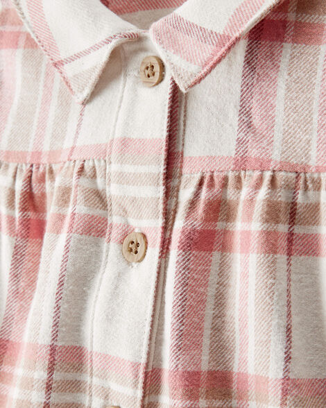 Product image 2 of Baby Girl 2-Piece Plaid Cotton Long-Sleeve Dress Set - Pink/White