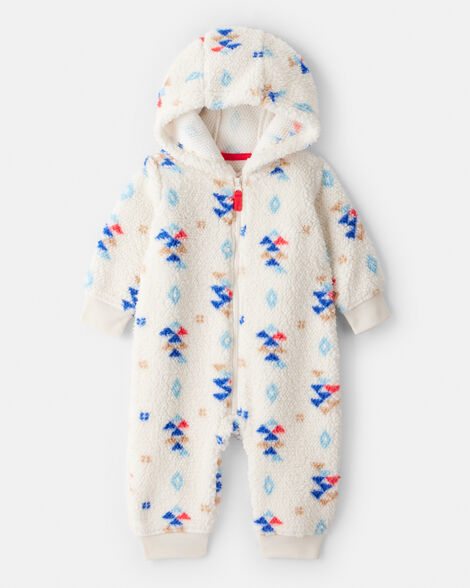 baby boy aztec sherpa long-sleeve jumpsuit - cream