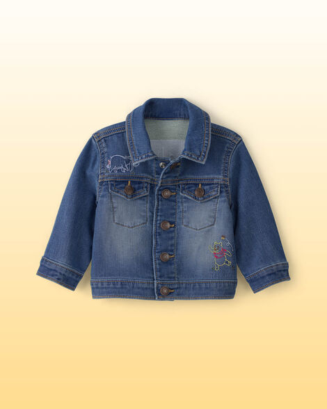 Baby Disney© Winnie the Pooh Embroidered Knit-Like Denim Jacket with Back Art - Dark Wash