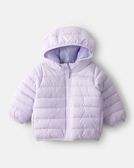 baby packable hooded puffer jacket - purple