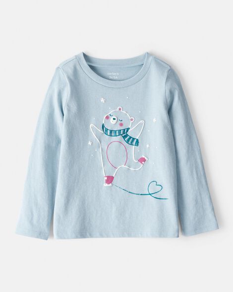 toddler girl polar bear long-sleeve graphic tee - blue