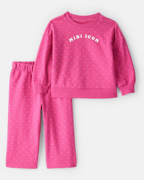 baby girl mini icon french terry pullover & pant set - pink