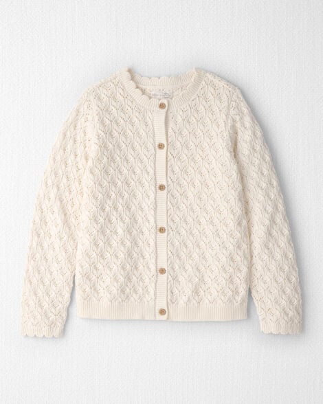 Girls Organic Cotton Pointelle Sweater Cardigan