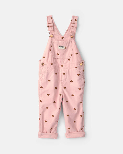 Toddler Girl Bear Corduroy Overalls - Pink