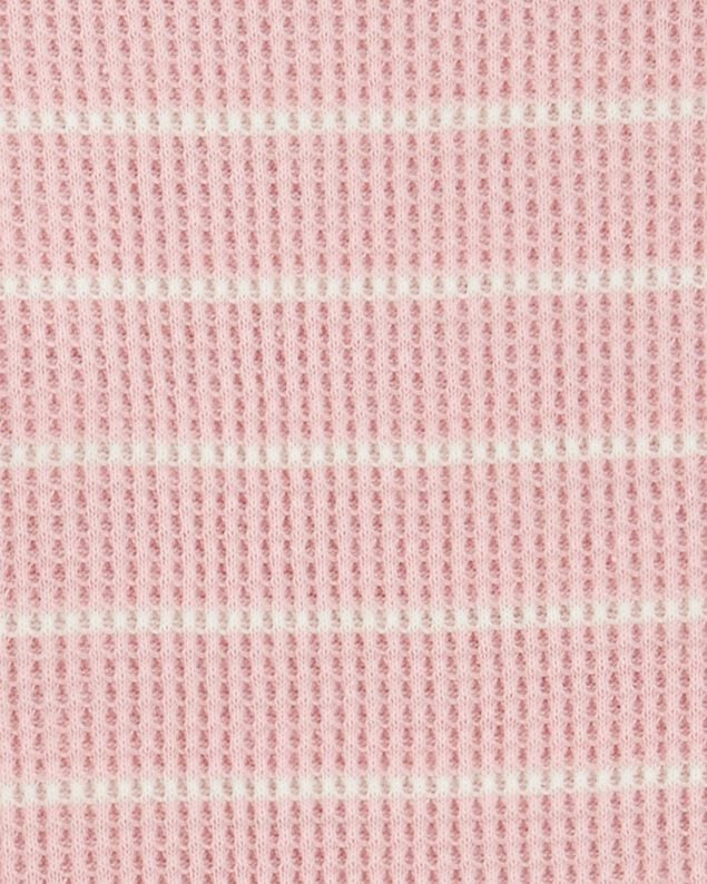 Product image 2 of Baby Girl 2-Piece Striped Short-Sleeve Waffle Knit Bodysuit Pant Set - Pink