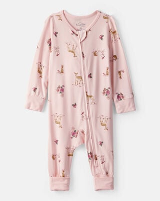 Baby Camp Print 2-Way Zip PurelySoft Convertible Foot Sleep & Play Pajamas - Ivory