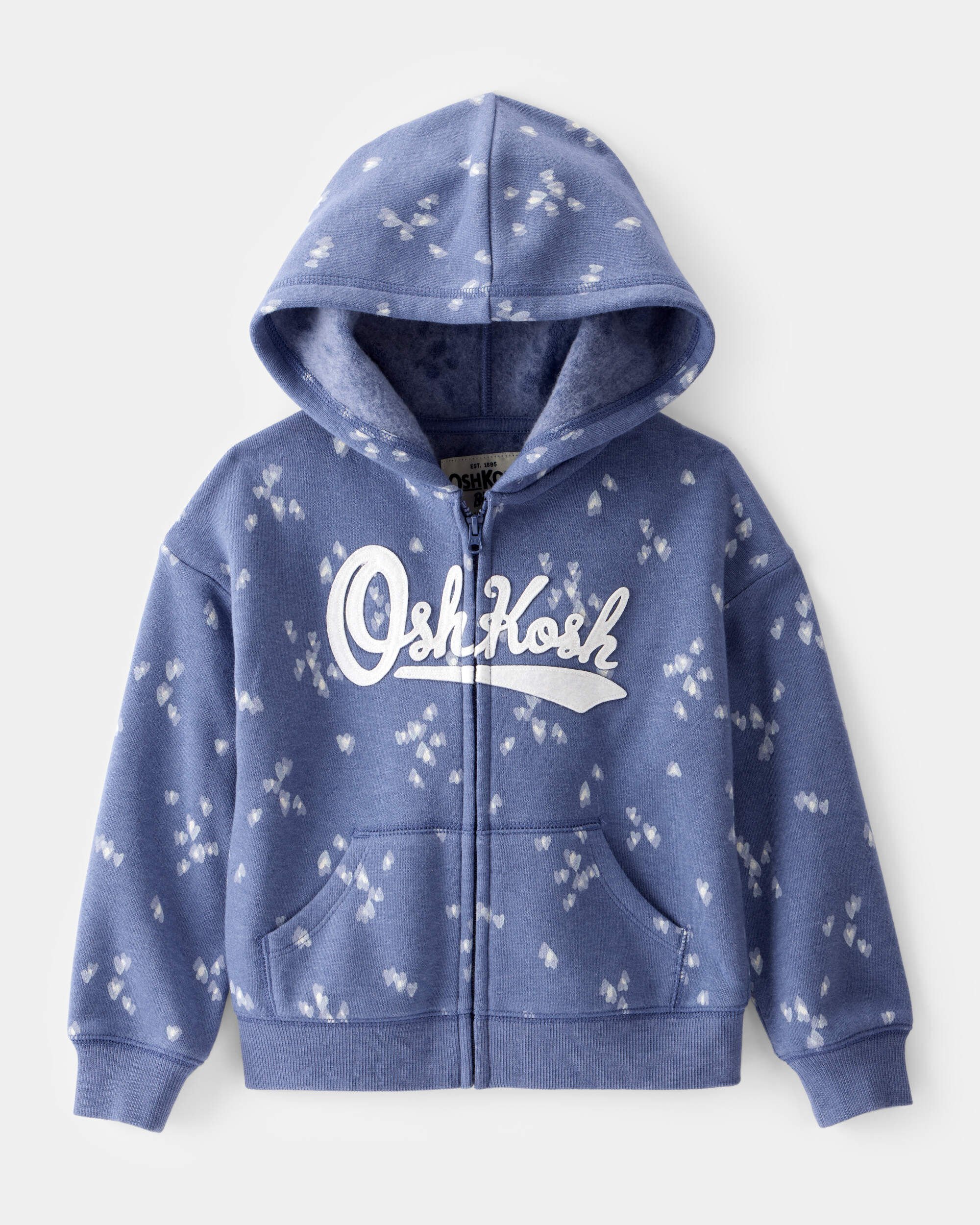 Toddler Heart Print OshKosh Fleece Logo Zip Jacket - Blue