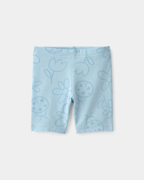 toddler girl floral ladybug bike shorts - blue