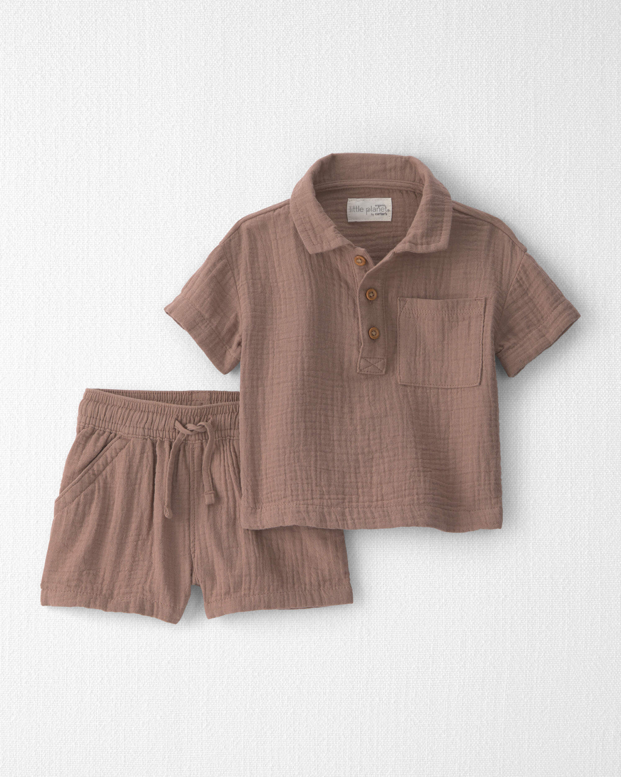 Little Planet Baby Boy 2-Piece Organic Cotton Gauze Top Short Set 12M Brown 27$
