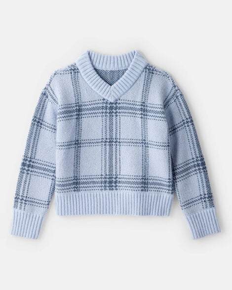 Girls Plaid Sweater - Blue
