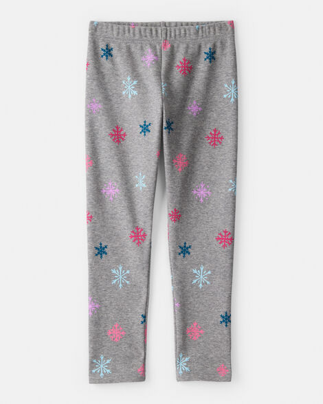 girls snowflake pull-on stretch cozy leggings - grey