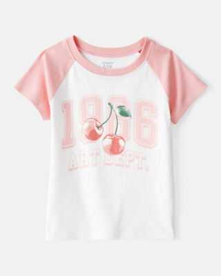 Product image 1 of Girls Cherry Short-Sleeve Graphic Tee - Ivory/Pink