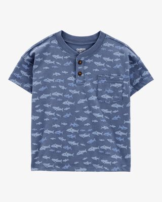 Product image 1 of Toddler Henley Fish Print Shirt - Blue