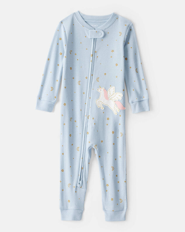 Product image 1 of Toddler Girl Unicorn Star Print 100% Cotton Long-Sleeve 2-Way Zip 1-Piece Pajamas - Blue