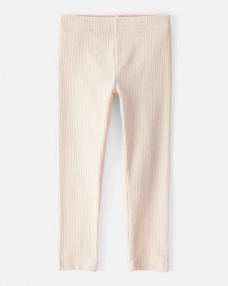 toddler girl cotton rib pull-on stretch leggings - cream