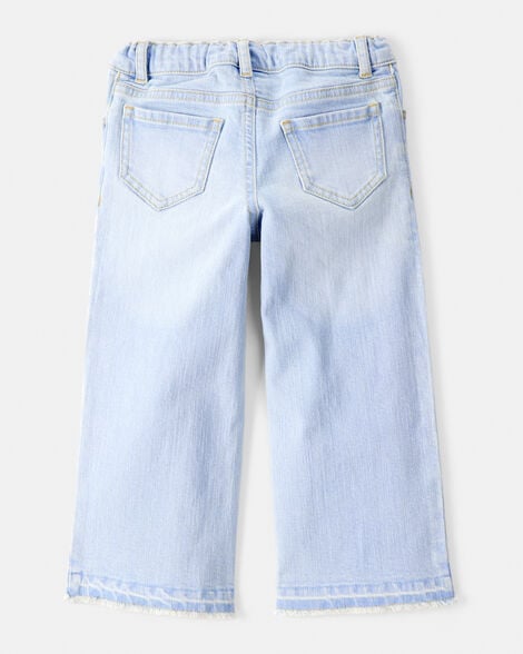 Toddler  Heart Embroidered Iconic Denim Wide Leg Jeans - Cowboy Wash