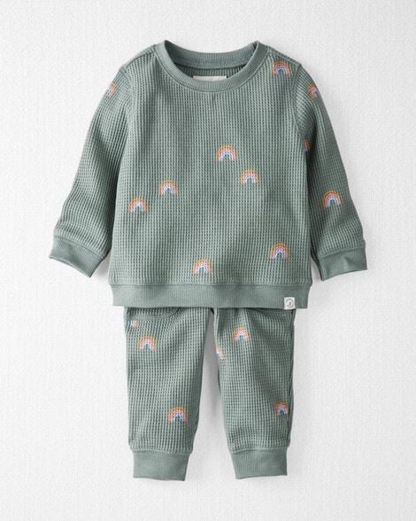 Baby Organic Cotton Waffle Knit Set in Magical Rainbow Print