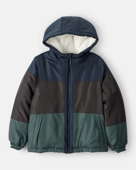 Boys Color Block Hooded Puffer Jacket