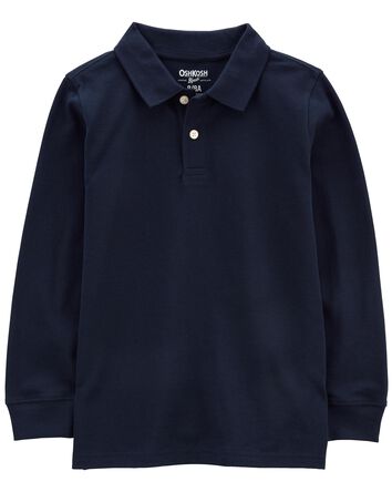 Kid Navy Long-Sleeve Piqué Polo Shirt