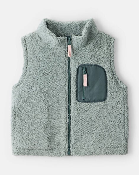 girls sherpa vest - green