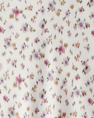 Product image 2 of Kid Ribbed Floral Print Short-Sleeve Shirt - Cream