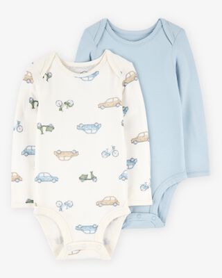 Product image 1 of Baby 2-Pack Long-Sleeve PurelySoft Bodysuits - Blue/Ivory